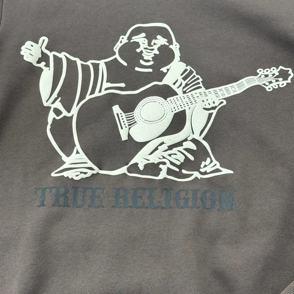 True Religion Buddha Embossed Graphic Brown Unisex Sm Crewneck Sweatshirt 42